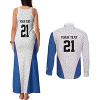 DR Congo Football Custom Couples Matching Tank Maxi Dress and Long Sleeve Button Shirt White Leopard Skin Pattern - Wonder Print Shop