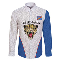 DR Congo Football Custom Family Matching Long Sleeve Bodycon Dress and Hawaiian Shirt White Leopard Skin Pattern - Wonder Print Shop