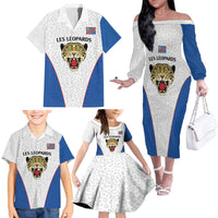 DR Congo Football Custom Family Matching Off The Shoulder Long Sleeve Dress and Hawaiian Shirt White Leopard Skin Pattern - Wonder Print Shop