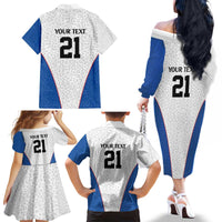 DR Congo Football Custom Family Matching Off The Shoulder Long Sleeve Dress and Hawaiian Shirt White Leopard Skin Pattern - Wonder Print Shop