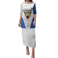 DR Congo Football Custom Family Matching Puletasi and Hawaiian Shirt White Leopard Skin Pattern - Wonder Print Shop