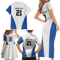 DR Congo Football Custom Family Matching Short Sleeve Bodycon Dress and Hawaiian Shirt White Leopard Skin Pattern - Wonder Print Shop