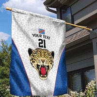 DR Congo Football Custom Garden Flag White Leopard Skin Pattern - Wonder Print Shop