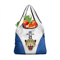 DR Congo Football Custom Grocery Bag White Leopard Skin Pattern - Wonder Print Shop