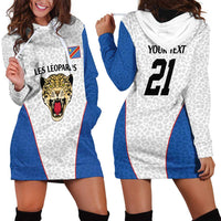 DR Congo Football Custom Hoodie Dress White Leopard Skin Pattern - Wonder Print Shop