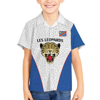 DR Congo Football Custom Kid Hawaiian Shirt White Leopard Skin Pattern - Wonder Print Shop