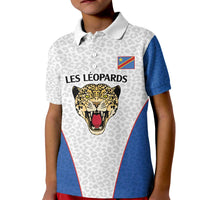 DR Congo Football Custom Kid Polo Shirt White Leopard Skin Pattern - Wonder Print Shop