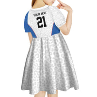 DR Congo Football Custom Kid Short Sleeve Dress White Leopard Skin Pattern - Wonder Print Shop
