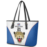 DR Congo Football Custom Leather Tote Bag White Leopard Skin Pattern - Wonder Print Shop
