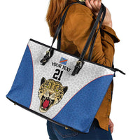 DR Congo Football Custom Leather Tote Bag White Leopard Skin Pattern - Wonder Print Shop
