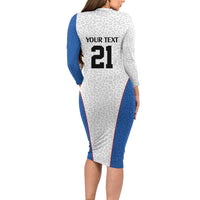 DR Congo Football Custom Long Sleeve Bodycon Dress White Leopard Skin Pattern - Wonder Print Shop