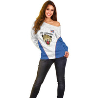 DR Congo Football Custom Off Shoulder Sweater White Leopard Skin Pattern - Wonder Print Shop