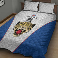 DR Congo Football Custom Quilt Bed Set White Leopard Skin Pattern - Wonder Print Shop
