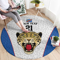 DR Congo Football Custom Round Carpet White Leopard Skin Pattern - Wonder Print Shop