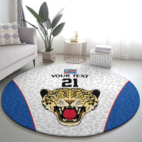 DR Congo Football Custom Round Carpet White Leopard Skin Pattern - Wonder Print Shop
