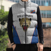 Africa DR Congo Football Custom Sleeveless Puffer Jacket White Leopard Skin Pattern