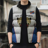 Africa DR Congo Football Custom Sleeveless Puffer Jacket White Leopard Skin Pattern
