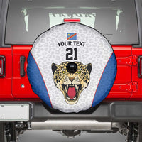 DR Congo Football Custom Spare Tire Cover White Leopard Skin Pattern - Wonder Print Shop