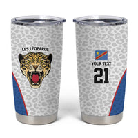 DR Congo Football Custom Tumbler Cup White Leopard Skin Pattern - Wonder Print Shop