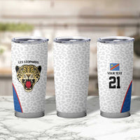 DR Congo Football Custom Tumbler Cup White Leopard Skin Pattern - Wonder Print Shop