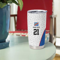 DR Congo Football Custom Tumbler Cup White Leopard Skin Pattern - Wonder Print Shop