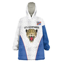 DR Congo Football Custom Wearable Blanket Hoodie White Leopard Skin Pattern - Wonder Print Shop