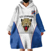 DR Congo Football Custom Wearable Blanket Hoodie White Leopard Skin Pattern - Wonder Print Shop