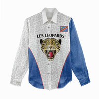 DR Congo Football Custom Women Casual Shirt White Leopard Skin Pattern - Wonder Print Shop