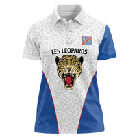 DR Congo Football Custom Women Polo Shirt White Leopard Skin Pattern - Wonder Print Shop