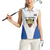 DR Congo Football Custom Women Sleeveless Polo Shirt White Leopard Skin Pattern - Wonder Print Shop