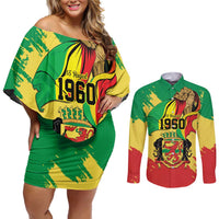 Republic of The Congo Independence Day Personalized Couples Matching Off Shoulder Short Dress and Long Sleeve Button Shirt Congo-Brazzaville Since 1960 - Wonder Print Shop