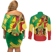 Republic of The Congo Independence Day Personalized Couples Matching Off Shoulder Short Dress and Long Sleeve Button Shirt Congo-Brazzaville Since 1960 - Wonder Print Shop