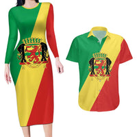 Republic of The Congo Personalized Couples Matching Long Sleeve Bodycon Dress and Hawaiian Shirt Simple Flag Style - Wonder Print Shop
