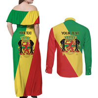 Republic of The Congo Personalized Couples Matching Off Shoulder Maxi Dress and Long Sleeve Button Shirt Simple Flag Style - Wonder Print Shop