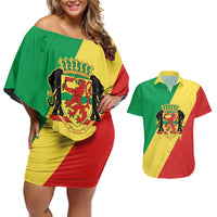 Republic of The Congo Personalized Couples Matching Off Shoulder Short Dress and Hawaiian Shirt Simple Flag Style - Wonder Print Shop