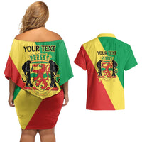Republic of The Congo Personalized Couples Matching Off Shoulder Short Dress and Hawaiian Shirt Simple Flag Style - Wonder Print Shop