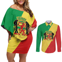 Republic of The Congo Personalized Couples Matching Off Shoulder Short Dress and Long Sleeve Button Shirt Simple Flag Style - Wonder Print Shop