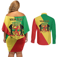 Republic of The Congo Personalized Couples Matching Off Shoulder Short Dress and Long Sleeve Button Shirt Simple Flag Style - Wonder Print Shop