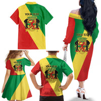 Republic of The Congo Personalized Family Matching Off The Shoulder Long Sleeve Dress and Hawaiian Shirt Simple Flag Style - Wonder Print Shop