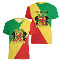 Republic of The Congo Personalized Women V-Neck T-Shirt Simple Flag Style - Wonder Print Shop