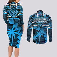 Fiji Rugby Couples Matching Long Sleeve Bodycon Dress and Long Sleeve Button Shirts Go Fijian Tapa Arty with World Cup Vibe LT9 - Wonder Print Shop