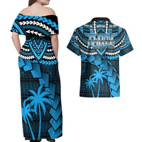 Fiji Rugby Couples Matching Off Shoulder Maxi Dress and Hawaiian Shirt Go Fijian Tapa Arty with World Cup Vibe LT9 - Wonder Print Shop