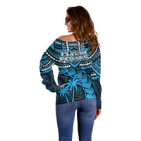 Fiji Rugby Off Shoulder Sweater Go Fijian Tapa Arty with World Cup Vibe - Wonder Print Shop