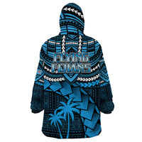 Fiji rugby blanket hoodie, blue back print with FLYING FIJANS text