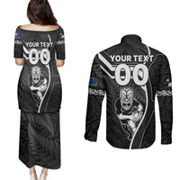 Custom New Zealand Aotearoa Rugby Couples Matching Puletasi Dress and Long Sleeve Button Shirts Black Fern Maori Tribal Sporty Style LT9 - Wonder Print Shop