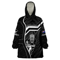 Custom New Zealand Aotearoa Rugby Wearable Blanket Hoodie Black Fern Maori Tribal Sporty Style - Wonder Print Shop