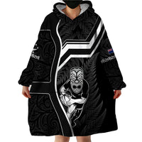 Custom New Zealand Aotearoa Rugby Wearable Blanket Hoodie Black Fern Maori Tribal Sporty Style - Wonder Print Shop