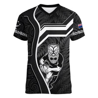 Custom New Zealand Aotearoa Rugby Women V Neck T Shirt Black Fern Maori Tribal Sporty Style - Wonder Print Shop