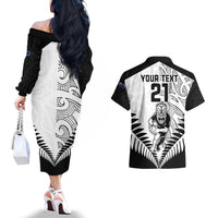 Custom New Zealand Rugby Couples Matching Off The Shoulder Long Sleeve Dress and Hawaiian Shirt Proud Aoteroa Stylised Maori Koru LT9 - Wonder Print Shop