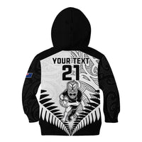 Custom New Zealand Rugby Kid Hoodie Proud Aoteroa Stylised Maori Koru - Wonder Print Shop